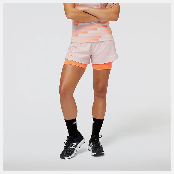 New Balance United Airlines NYC Half Printed Impact Run 2in1 Short STONE PINK Women Shorts