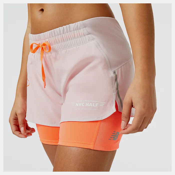 New Balance United Airlines NYC Half Printed Impact Run 2in1 Short STONE PINK Women Shorts New Balance United Airlines NYC Half Printed Impact Run 2in1 Short STONE PINK Women Shorts