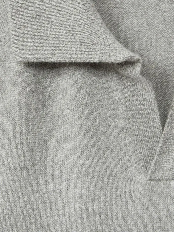 REISS Polo Shirts Men WoolCashmere OpenCollar Polo Shirt Soft Grey Melange