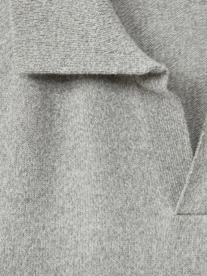 REISS Polo Shirts Men WoolCashmere OpenCollar Polo Shirt Soft Grey Melange