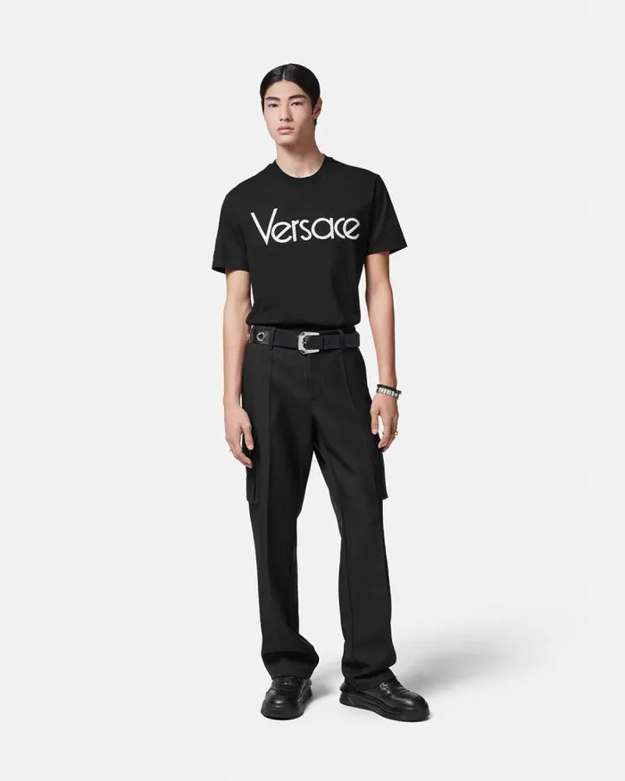 1978 ReEdition Logo TShirt Black Men Versace TShirts and Polos