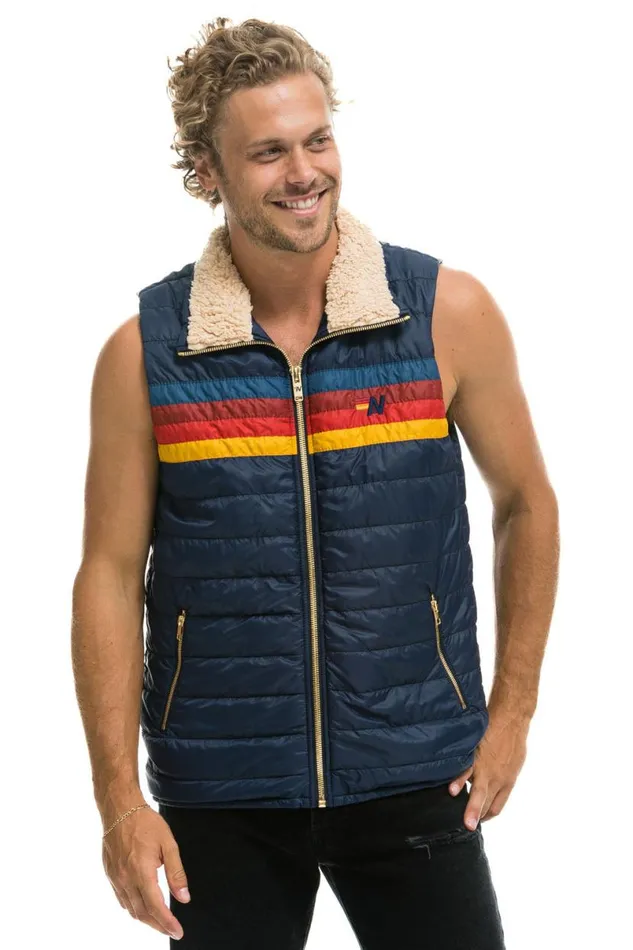 4 Stripe Vest Sherpa 8211 Navy Men Aviator Nation Vests
