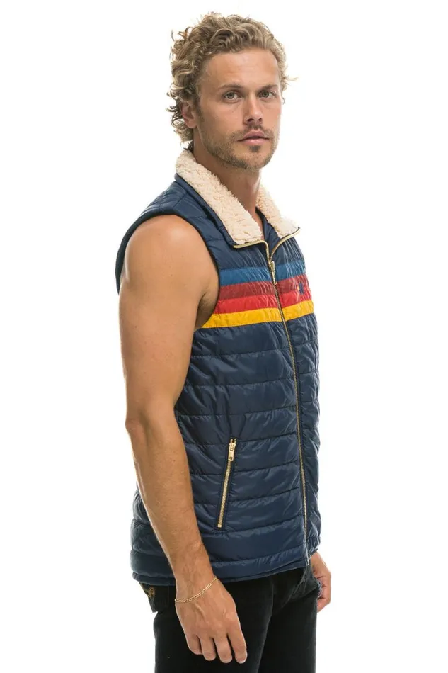 4 Stripe Vest Sherpa 8211 Navy Men Aviator Nation Vests