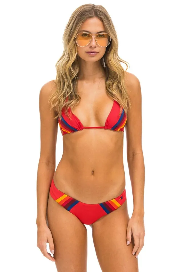 5 Stripe Scrunch Bikini Bottoms 8211 Red Women Aviator Nation Swim Bottoms