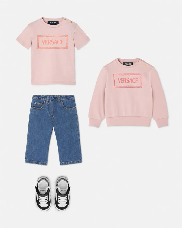 90s Vintage Logo Baby TShirt Light Pink Children Versace Clothing