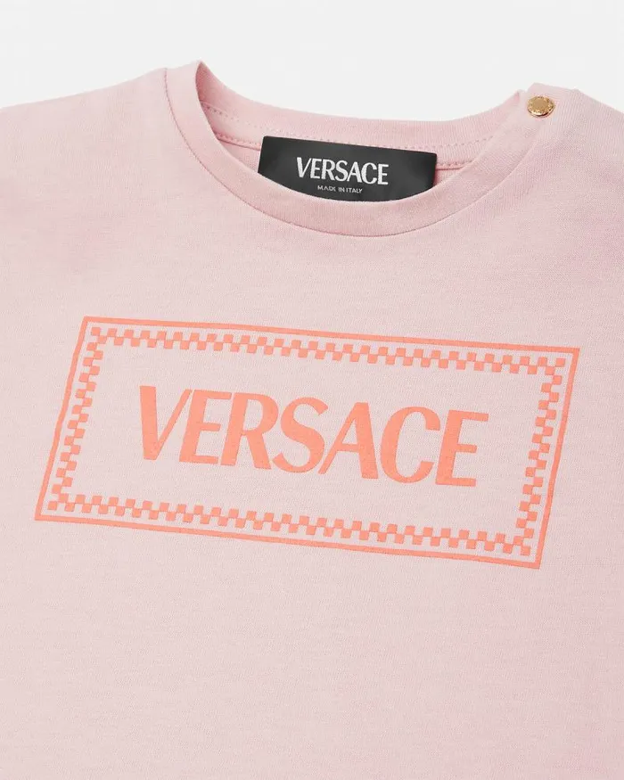 90s Vintage Logo Baby TShirt Light Pink Children Versace Clothing