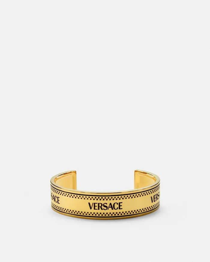 90s Vintage Logo Cuff Bracelet Blackgold WomenMen Versace Bracelets