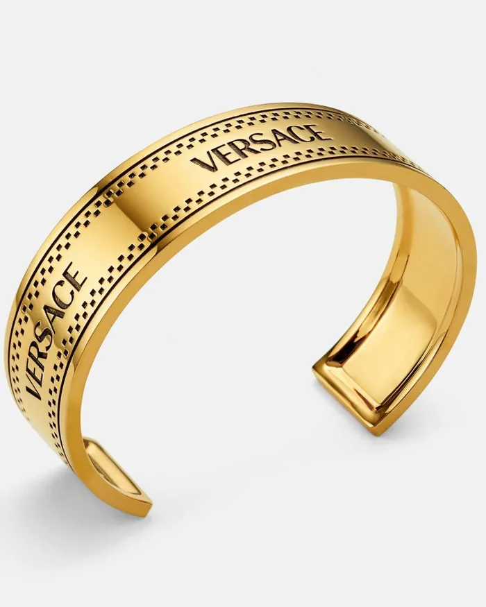 90s Vintage Logo Cuff Bracelet Blackgold WomenMen Versace Bracelets