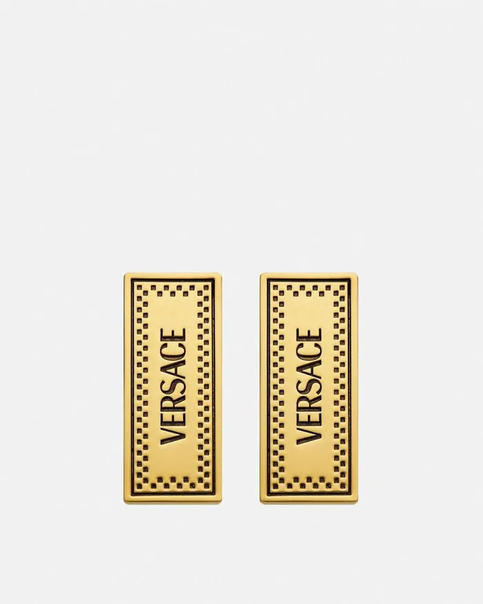 90s Vintage Logo Earrings Blackgold Women Versace Earrings