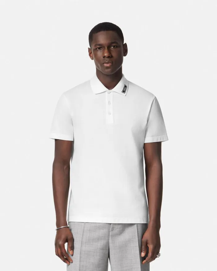 90s Vintage Logo Polo Shirt White Men Versace TShirts and Polos