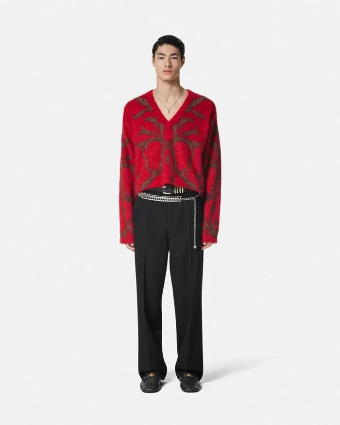 Acanthus Leaves MohairBlend Sweater Red Men Versace Knitwear