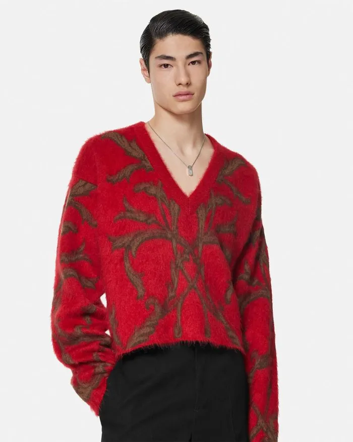Acanthus Leaves MohairBlend Sweater Red Men Versace Knitwear