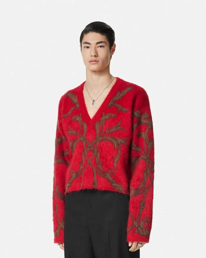 Acanthus Leaves MohairBlend Sweater Red Men Versace Knitwear