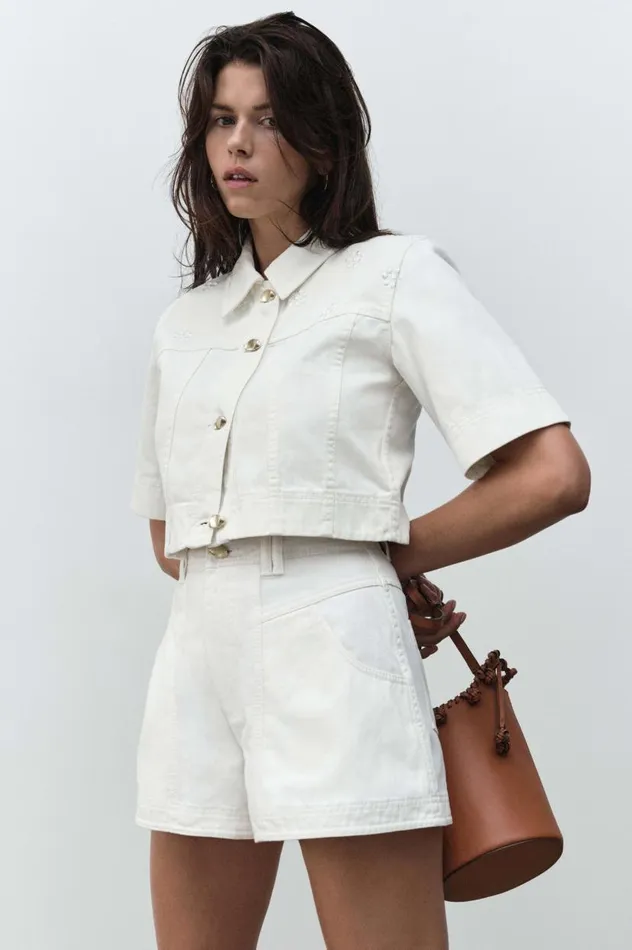 Aje Denim Ren Denim Crop Shirt White 8211 Women