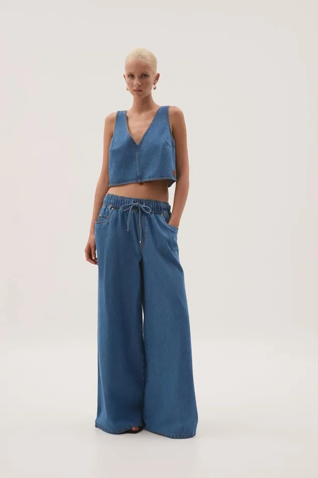 Aje Denim Sunray Crop Top Blue Wash 8211 Women