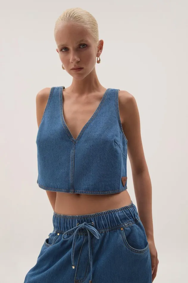 Aje Denim Sunray Crop Top Blue Wash 8211 Women Aje Denim Sunray Crop Top Blue Wash 8211 Women