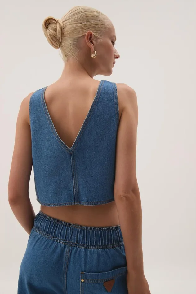 Aje Denim Sunray Crop Top Blue Wash 8211 Women Aje Denim Sunray Crop Top Blue Wash 8211 Women