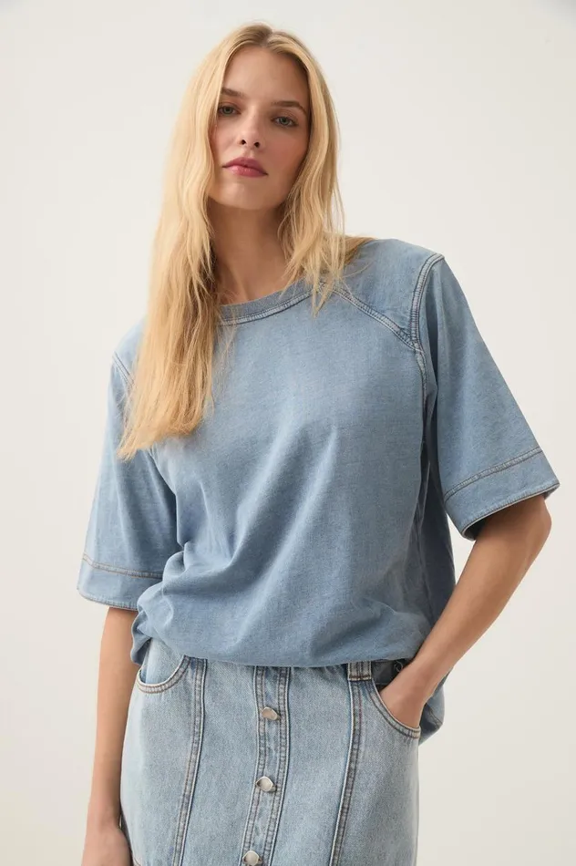 Aje Denim Surreal Denim Overdye Tee Classic Wash 8211 Women
