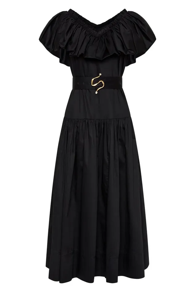 Aje Dresses Alma Bubble Frill Midi Dress Black 8211 Women Aje Dresses Alma Bubble Frill Midi Dress Black 8211 Women