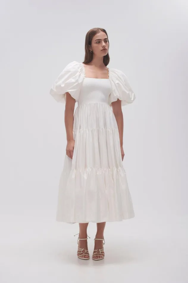 Aje Dresses Casa Puff Sleeve Midi Dress Ivory 8211 Women