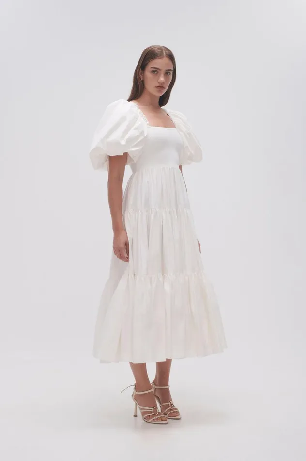 Aje Dresses Casa Puff Sleeve Midi Dress Ivory 8211 Women Aje Dresses Casa Puff Sleeve Midi Dress Ivory 8211 Women