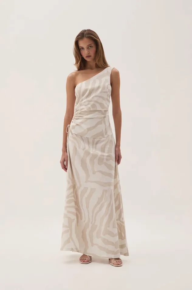 Aje Dresses Daze One Shoulder Maxi Dress Oatmeal Zebra 8211 Women