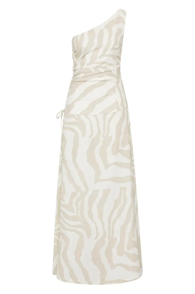Aje Dresses Daze One Shoulder Maxi Dress Oatmeal Zebra 8211 Women