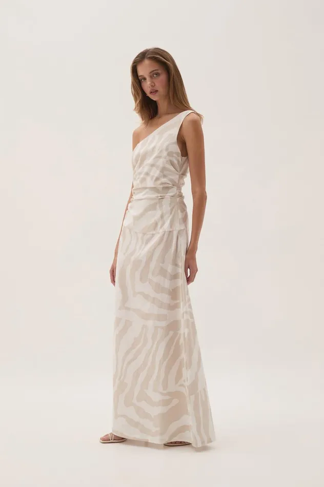 Aje Dresses Daze One Shoulder Maxi Dress Oatmeal Zebra 8211 Women