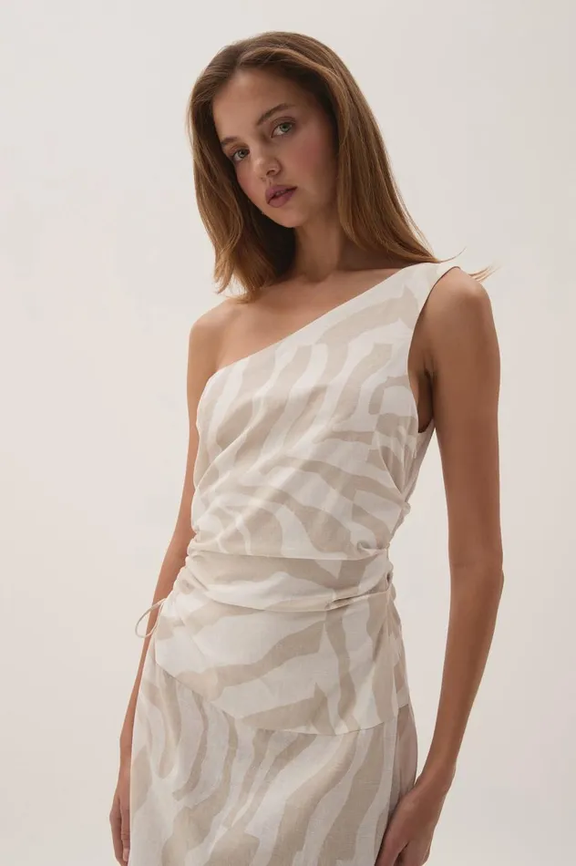 Aje Dresses Daze One Shoulder Maxi Dress Oatmeal Zebra 8211 Women