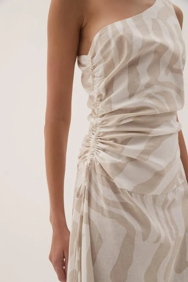 Aje Dresses Daze One Shoulder Maxi Dress Oatmeal Zebra 8211 Women