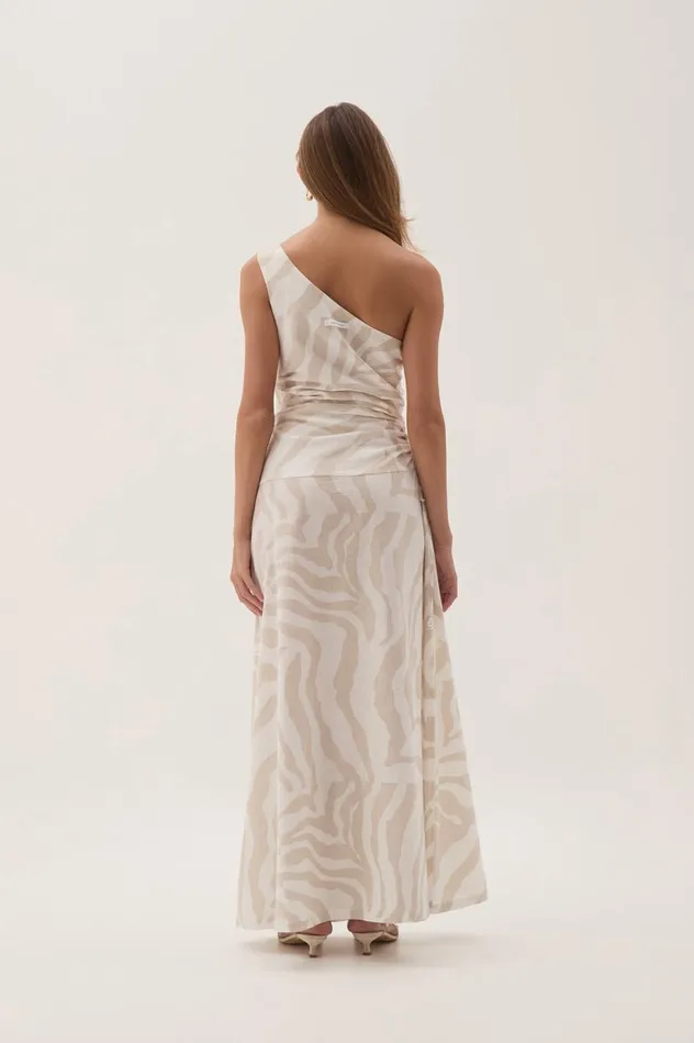 Aje Dresses Daze One Shoulder Maxi Dress Oatmeal Zebra 8211 Women