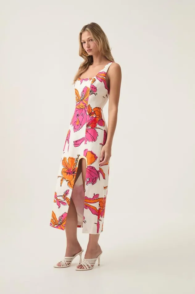 Aje Dresses Flourish Midi Dress Vivid Hibiscus 8211 Women