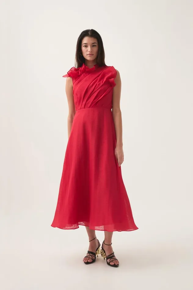 Aje Dresses Genesis Midi Dress Scarlet Red 8211 Women