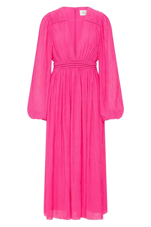 Aje Dresses Genevieve Pleated Midi Dress Azalea Pink 8211 Women