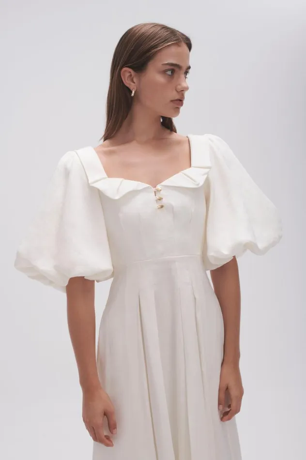 Aje Dresses Jessica Frill Midi Dress Ivory 8211 Women Aje Dresses Jessica Frill Midi Dress Ivory 8211 Women