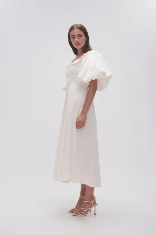 Aje Dresses Jessica Frill Midi Dress Ivory 8211 Women Aje Dresses Jessica Frill Midi Dress Ivory 8211 Women