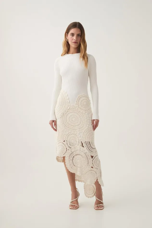Aje Dresses Mosaic Crochet Midi Dress Ivory 8211 Women