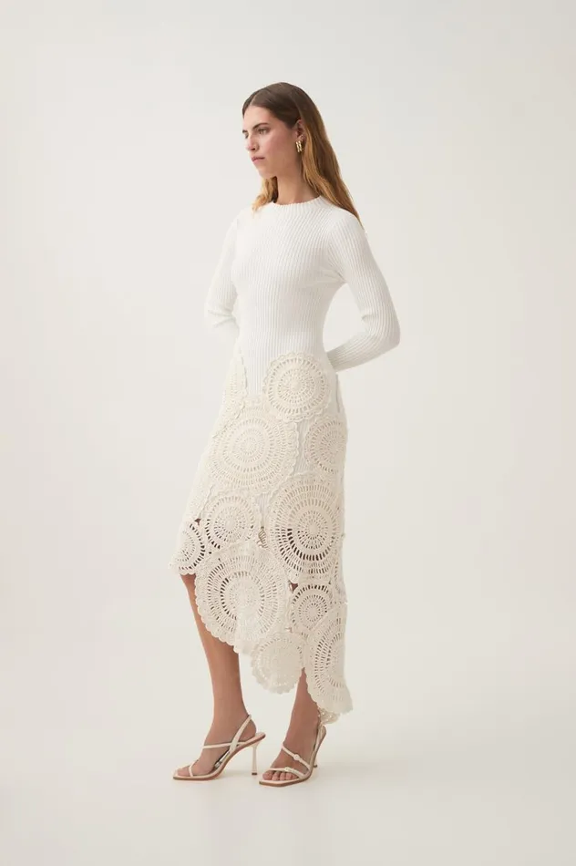 Aje Dresses Mosaic Crochet Midi Dress Ivory 8211 Women Aje Dresses Mosaic Crochet Midi Dress Ivory 8211 Women
