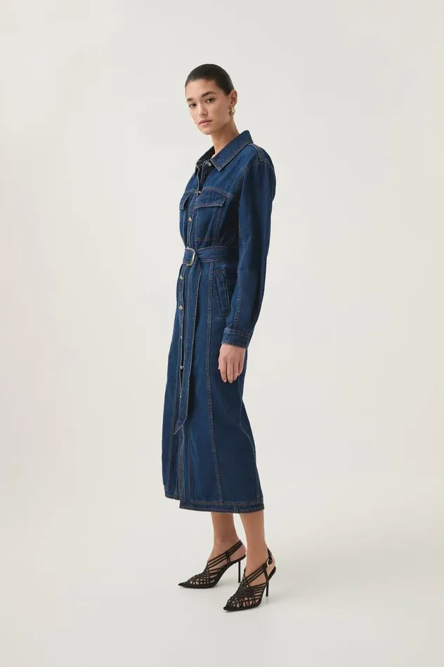 Aje Dresses Neo Denim Midi Dress Washed Indigo 8211 Women
