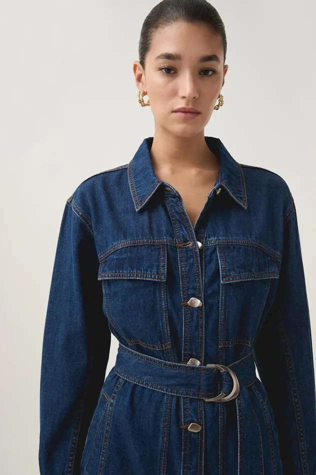 Aje Dresses Neo Denim Midi Dress Washed Indigo 8211 Women