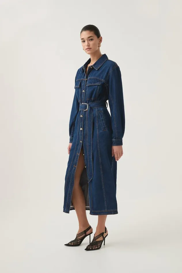 Aje Dresses Neo Denim Midi Dress Washed Indigo 8211 Women