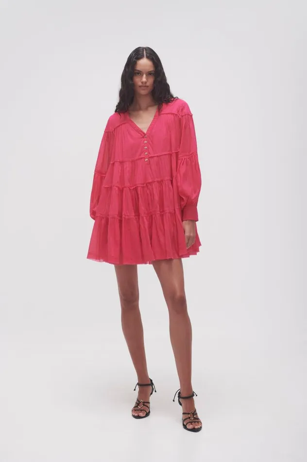 Aje Dresses Sally Tiered Plunge Mini Dress Hot Pink 8211 Women Aje Dresses Sally Tiered Plunge Mini Dress Hot Pink 8211 Women