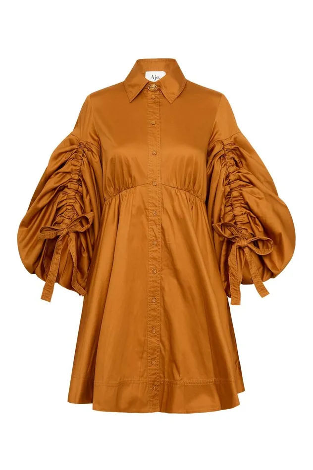 Aje Dresses Utopia Drawstring Mini Dress Chestnut Brown 8211 Women Aje Dresses Utopia Drawstring Mini Dress Chestnut Brown 8211 Women