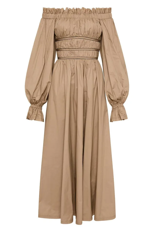 Aje Dresses Wattle Off Shoulder Midi Dress Taupe Grey 8211 Women Aje Dresses Wattle Off Shoulder Midi Dress Taupe Grey 8211 Women