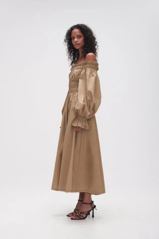 Aje Dresses Wattle Off Shoulder Midi Dress Taupe Grey 8211 Women Aje Dresses Wattle Off Shoulder Midi Dress Taupe Grey 8211 Women