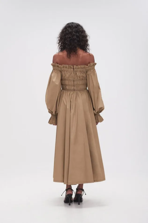 Aje Dresses Wattle Off Shoulder Midi Dress Taupe Grey 8211 Women Aje Dresses Wattle Off Shoulder Midi Dress Taupe Grey 8211 Women