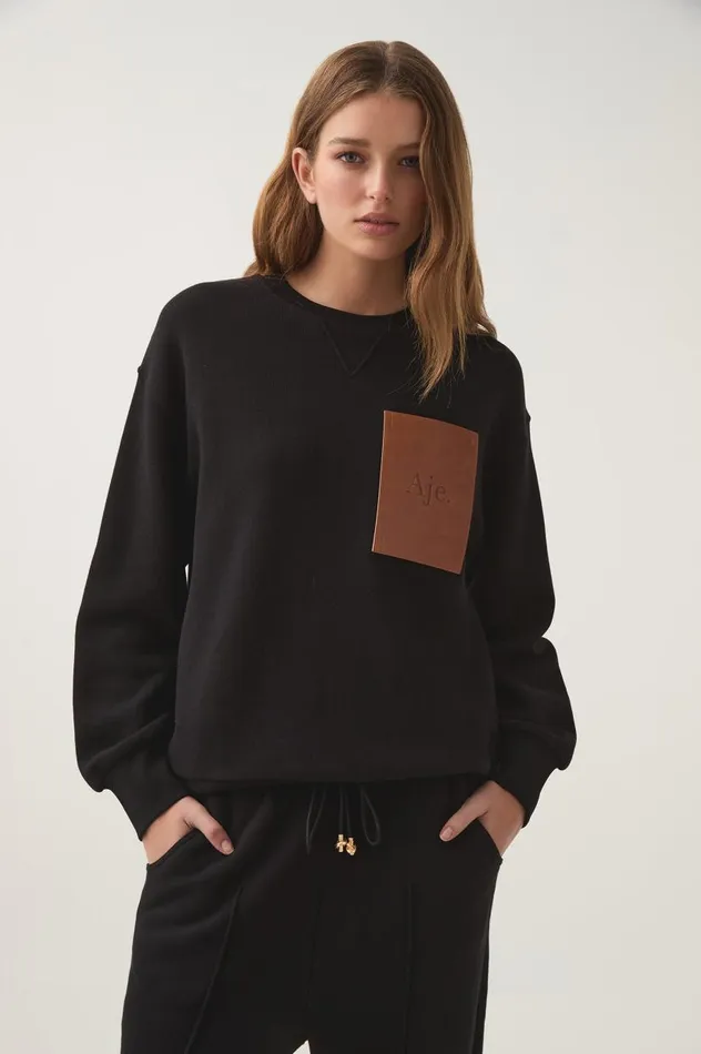 Aje Knitwear and Jumpers Flores Crew Sweatshirt Black 8211 Women