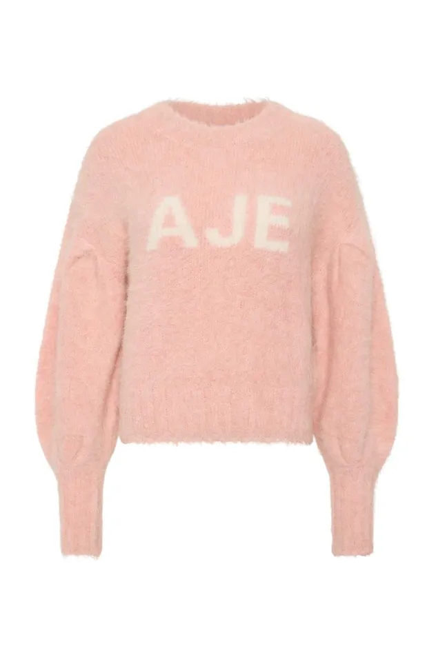 Aje Knitwear and Jumpers Moment Crew Neck Knit Blush Pink White Logo 8211 Women Aje Knitwear and Jumpers Moment Crew Neck Knit Blush Pink White Logo 8211 Women