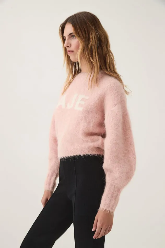 Aje Knitwear and Jumpers Moment Crew Neck Knit Blush Pink White Logo 8211 Women Aje Knitwear and Jumpers Moment Crew Neck Knit Blush Pink White Logo 8211 Women