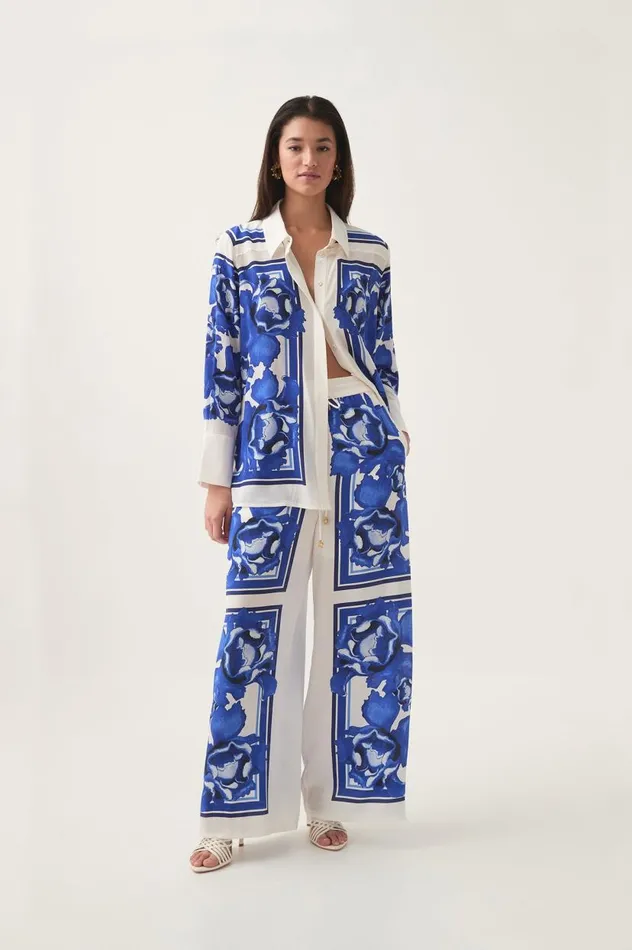 Aje Pants Atomic Silk Relaxed Pant Boldly Blooming Cobalt 8211 Women